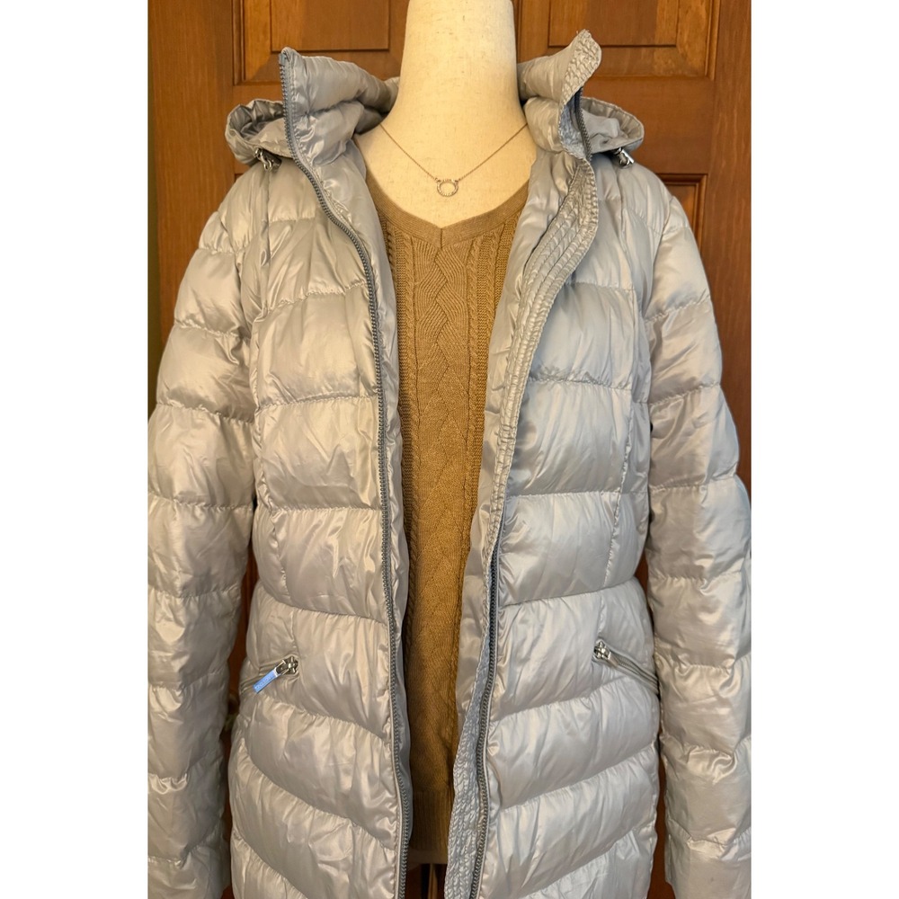 Lands' End Down Puffer Parka Women M/P Petite Gray Hood Lightweight Winter Coat